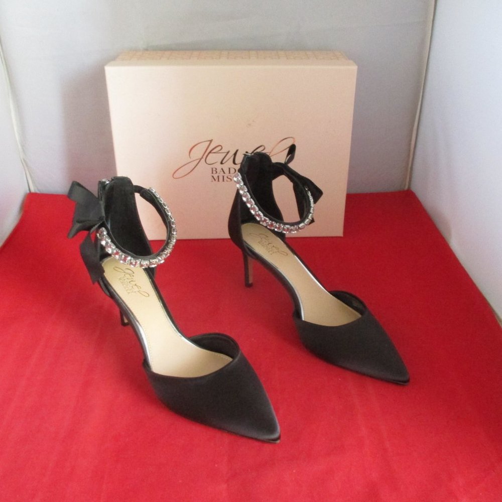 JEWEL BADGLEY MISCHKA Jaycee Evening Pump - US Size 7 1/2 - Black Satin - #822 - Picture 6 of 15